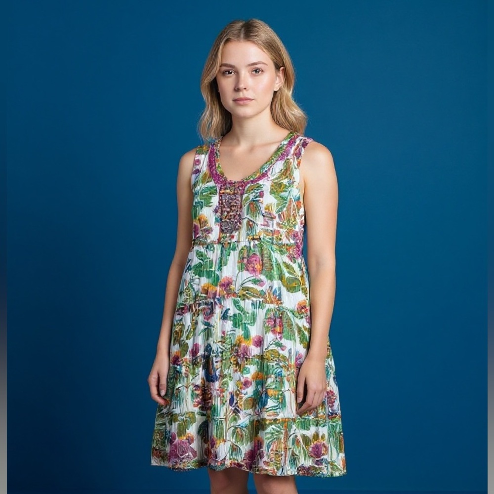 Me 2 Magic Mini tiered floral colorful vibrant‎ boho cottage core dress sz L